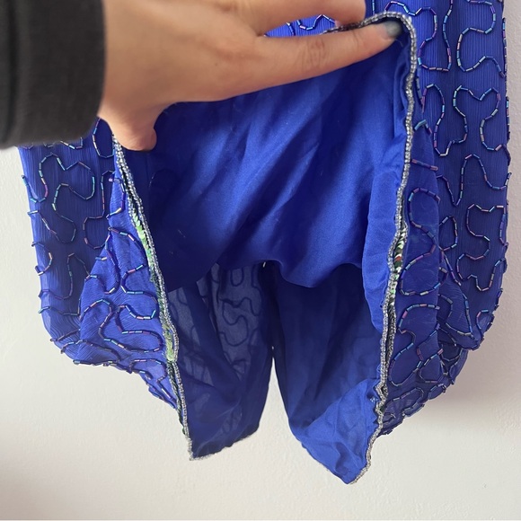 Vintage 80's Laurence Kazar New York Silk Sequin Beaded Dress Large - Picture 12 of 14